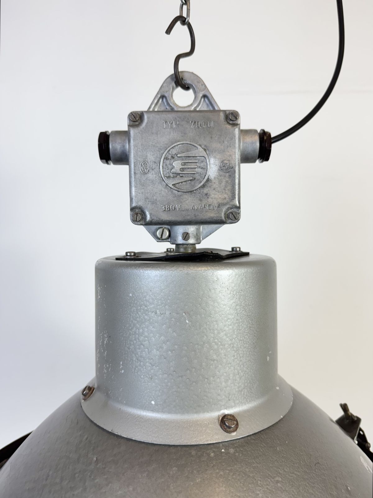 199.0 Industrial Grey Hammer Paint Pendant Lamp From Elektrosvit, 1960s, 4x photo
