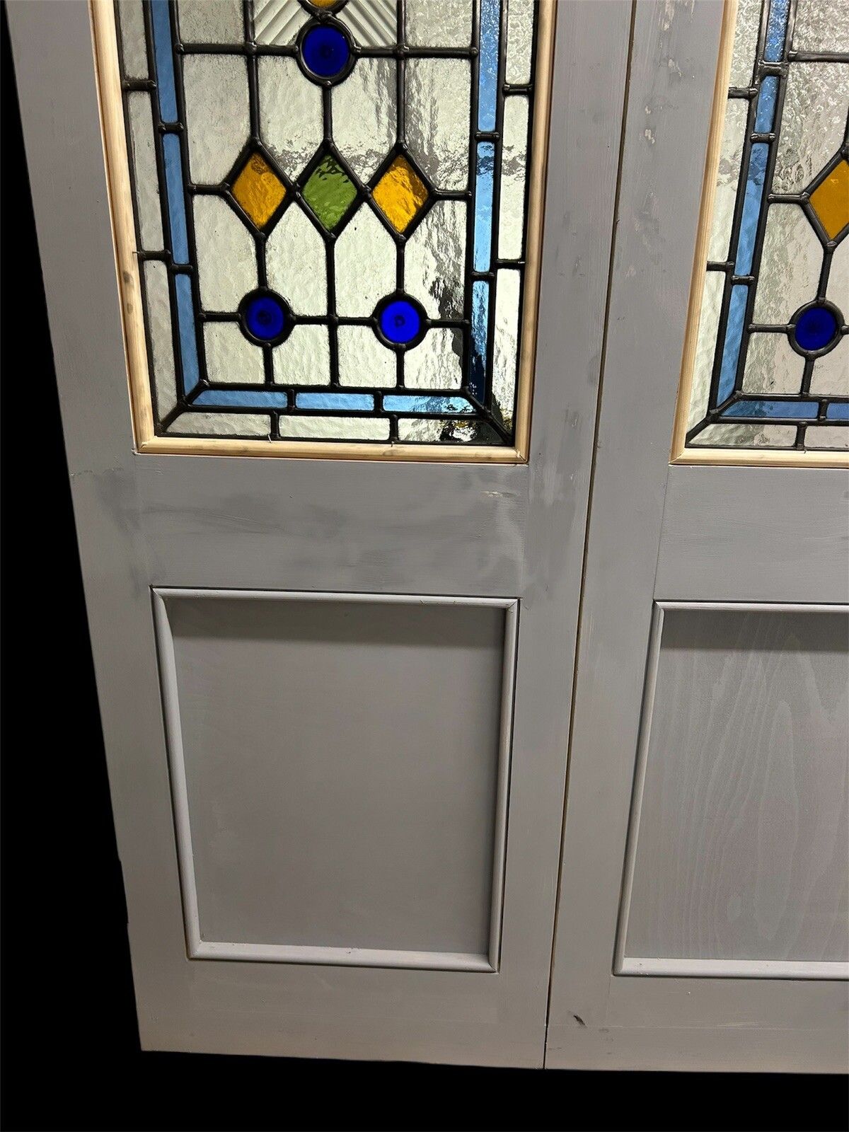 photo buy Victorian Stained Glass Doors Antique Period Reclaimed Old French Double Set Led