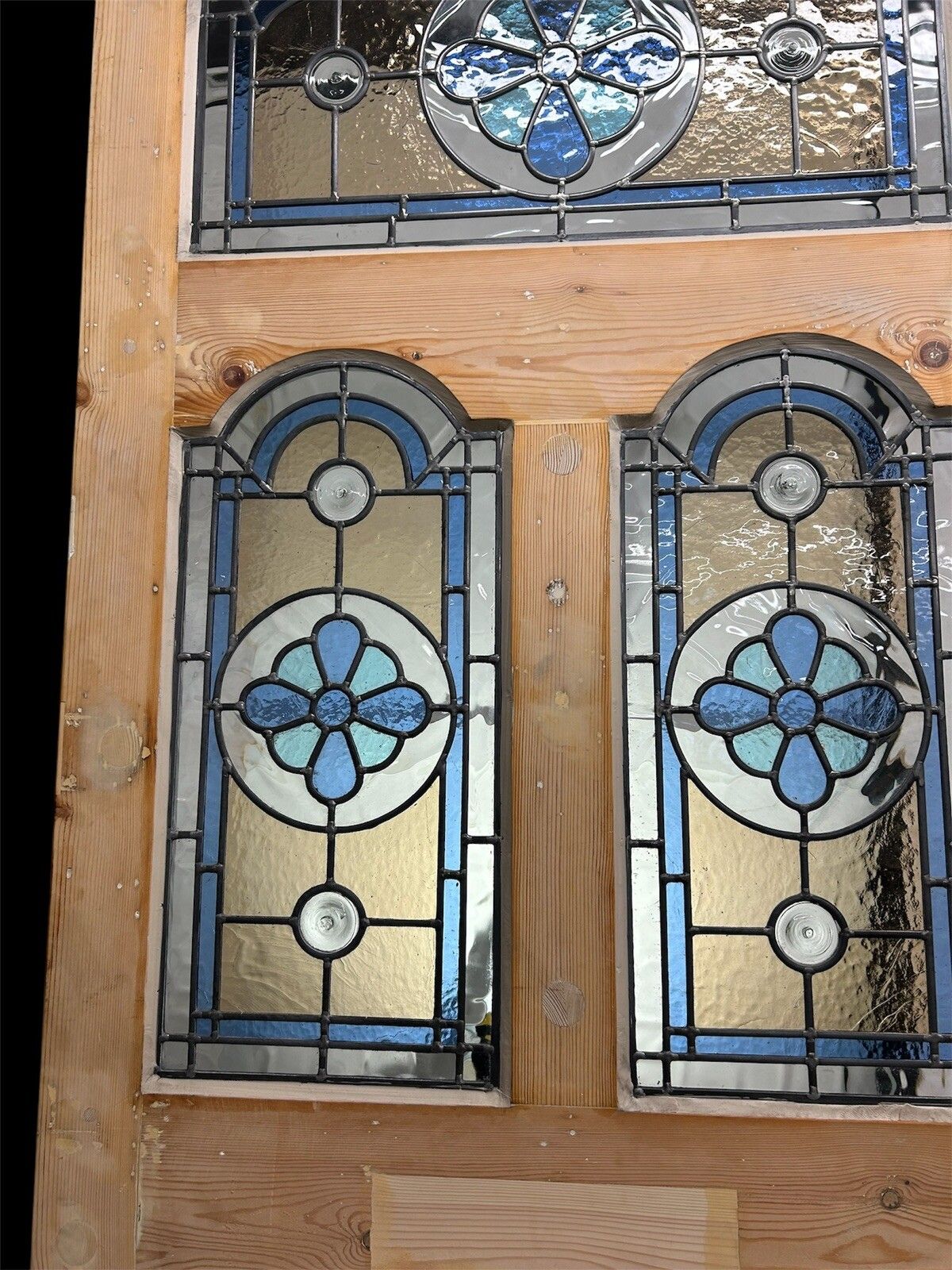Home Fixtures Edwardian Stained Glass Front Door Old Antique Period Reclaimed Leaded Wood Refu photo