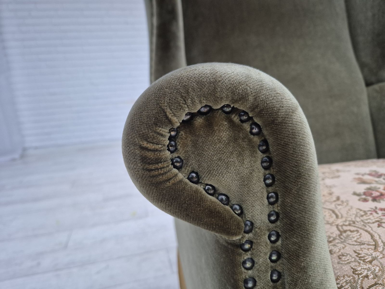 1970s, Danish Highback Armchair, Original Condition, Furniture Velour. photo furniture