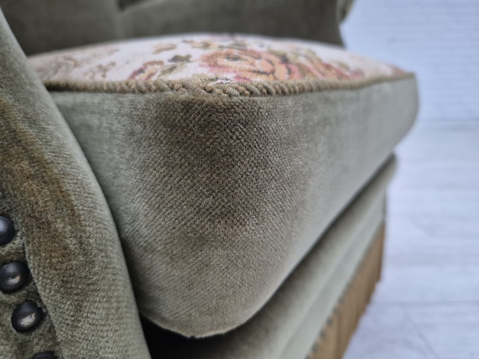 1970s, Danish Highback Armchair, Original Condition, Furniture Velour. photo vinterior