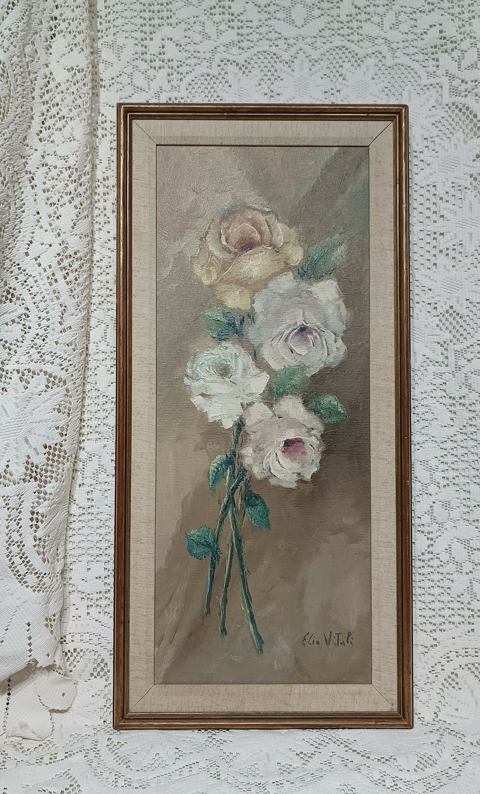 Italian Floral Oil Painting Italian Roses Signed Elio Vitali .
