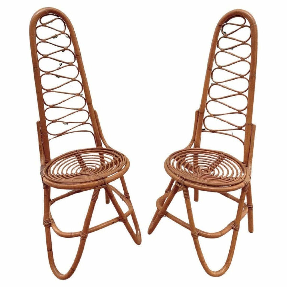 1960s Dutch Dirk Van Sliedrecht Rattan & Bamboo Dining Chairs.  Manufactured By Rohe Noordwolde
