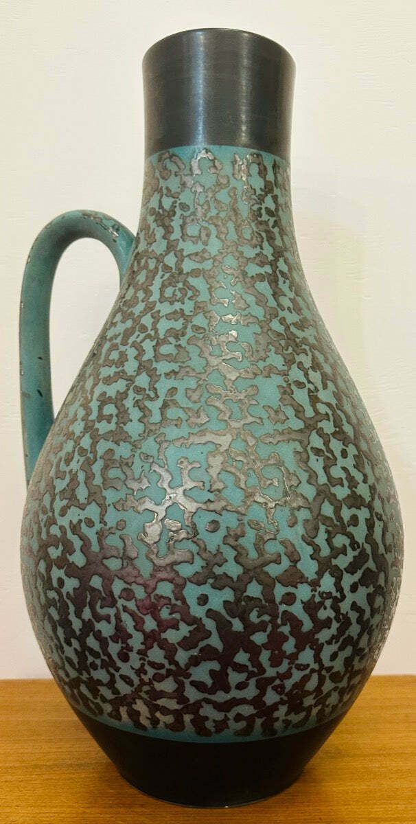 photo for sale 1970s Fat Lava German Carstens Tönnieshof Turquoise & Amoeba Dark Brown Design Jug Vase