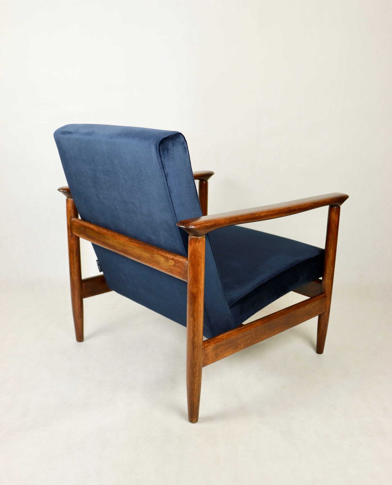 Gfm 142 Armchair, Designed By Edmund Homa From The 70s, Navy Blue   Dark Wood photo vintage
