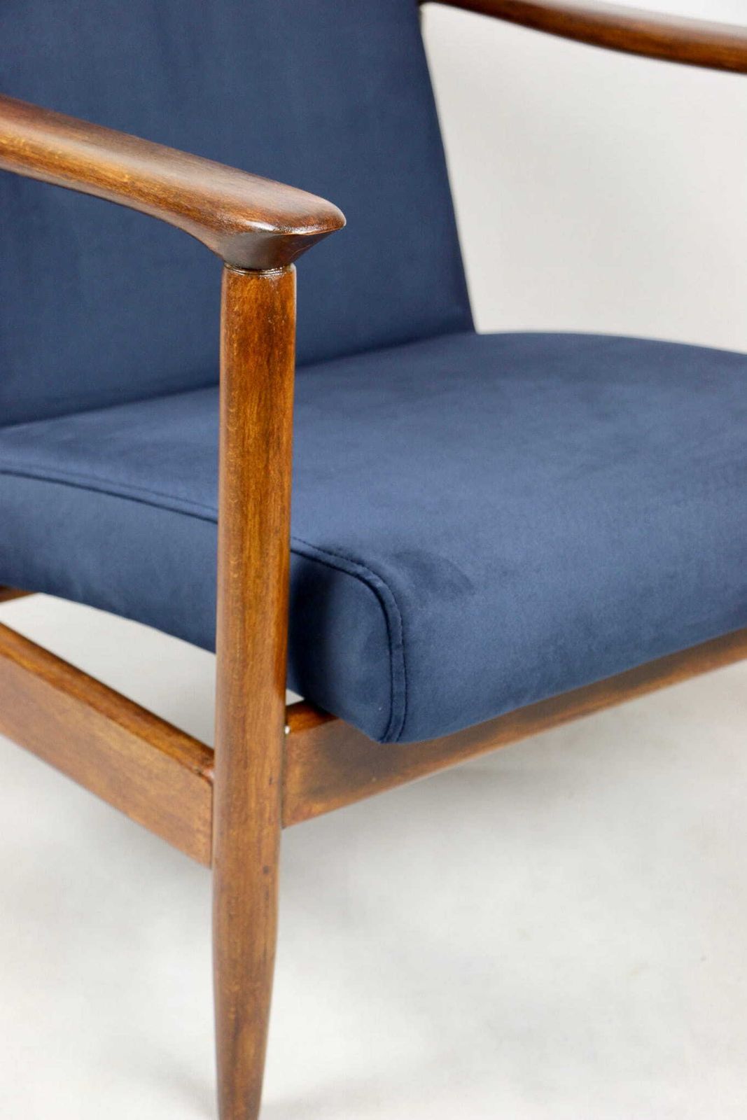 Furniture Gfm 142 Armchair, Designed By Edmund Homa From The 70s, Navy Blue   Dark Wood photo