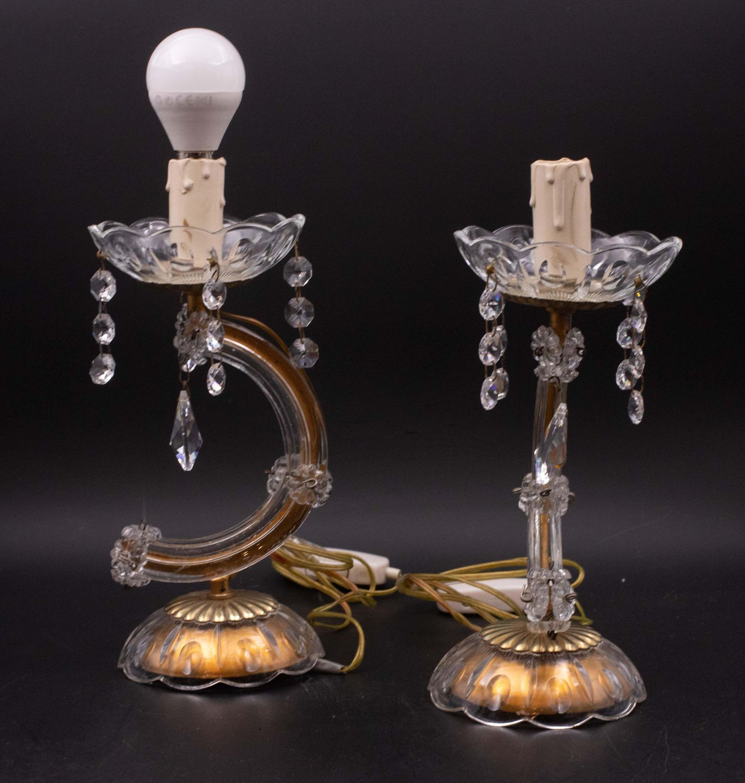 Set Of 2 Maria Theresa Style Crystal Glass Table Lamp photo for sale