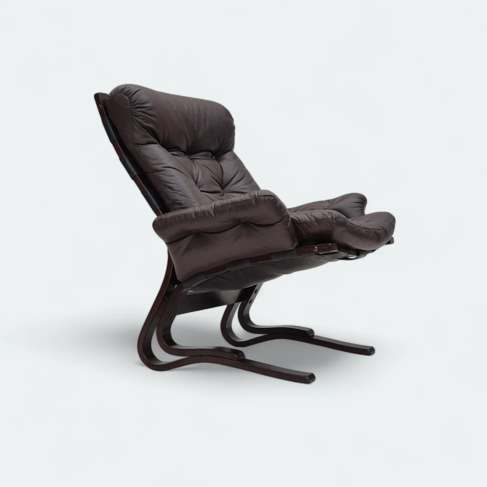 1970s, Scandinavian Design, Lounge Chair, Original Condition, Leather, Bent Wood.