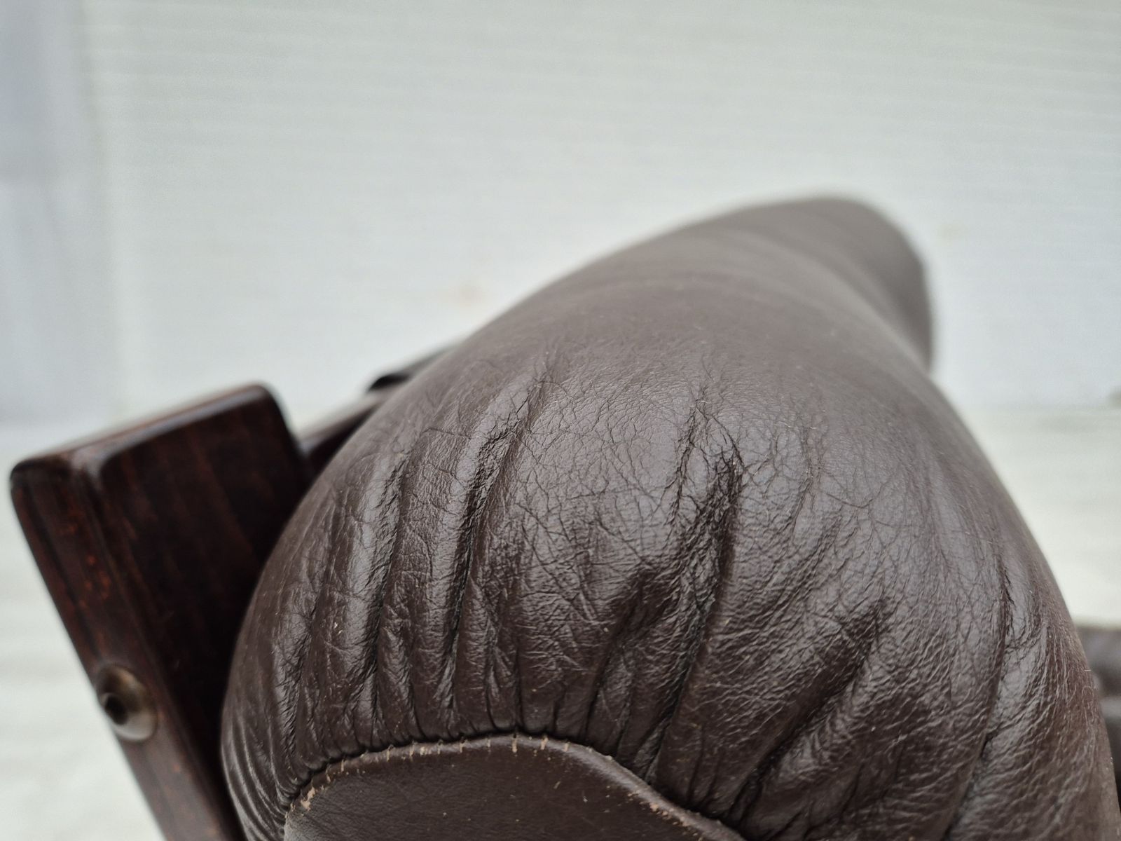 Furniture 1970s, Scandinavian Design, Lounge Chair, Original Condition, Leather, Bent Wood. photo