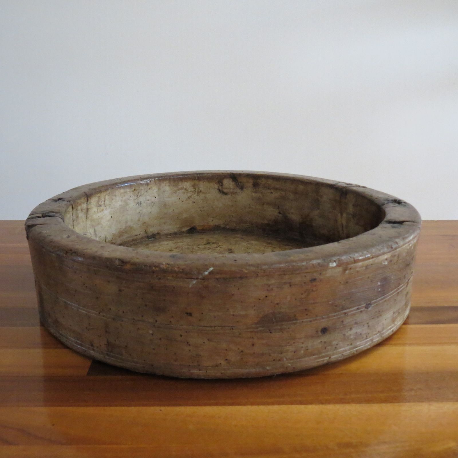 Home Decor Antique 19th Century Large English Elm Wooden Straight Sided Dairy Wash Bowl photo