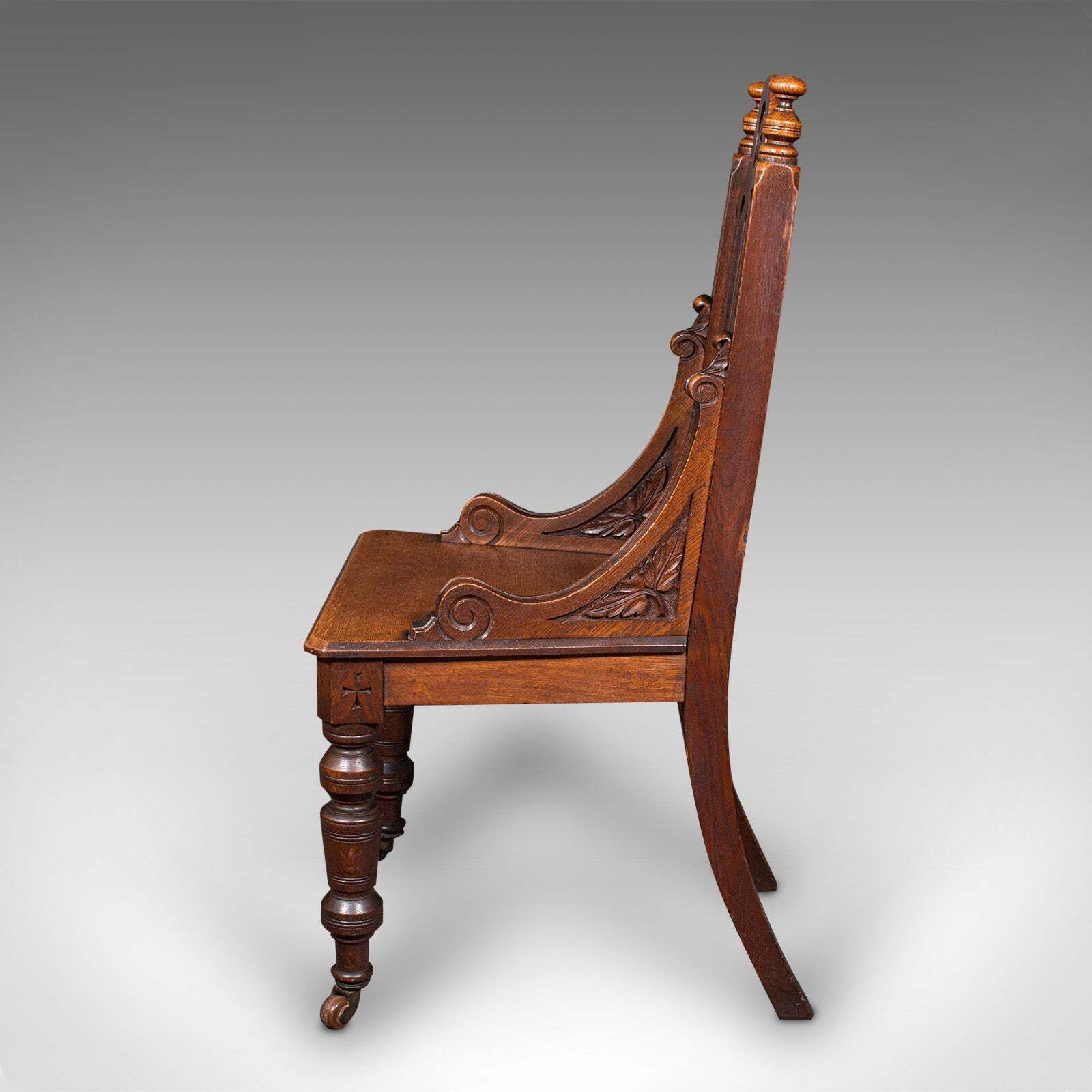 Antique Gothic Revival Hall Chair, Scottish Oak, Reception Seat, Victorian, 1870 photo 1495.0