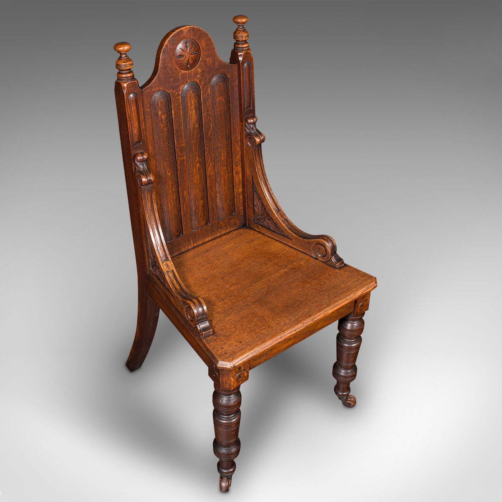 Antique Gothic Revival Hall Chair, Scottish Oak, Reception Seat, Victorian, 1870 photo vinterior