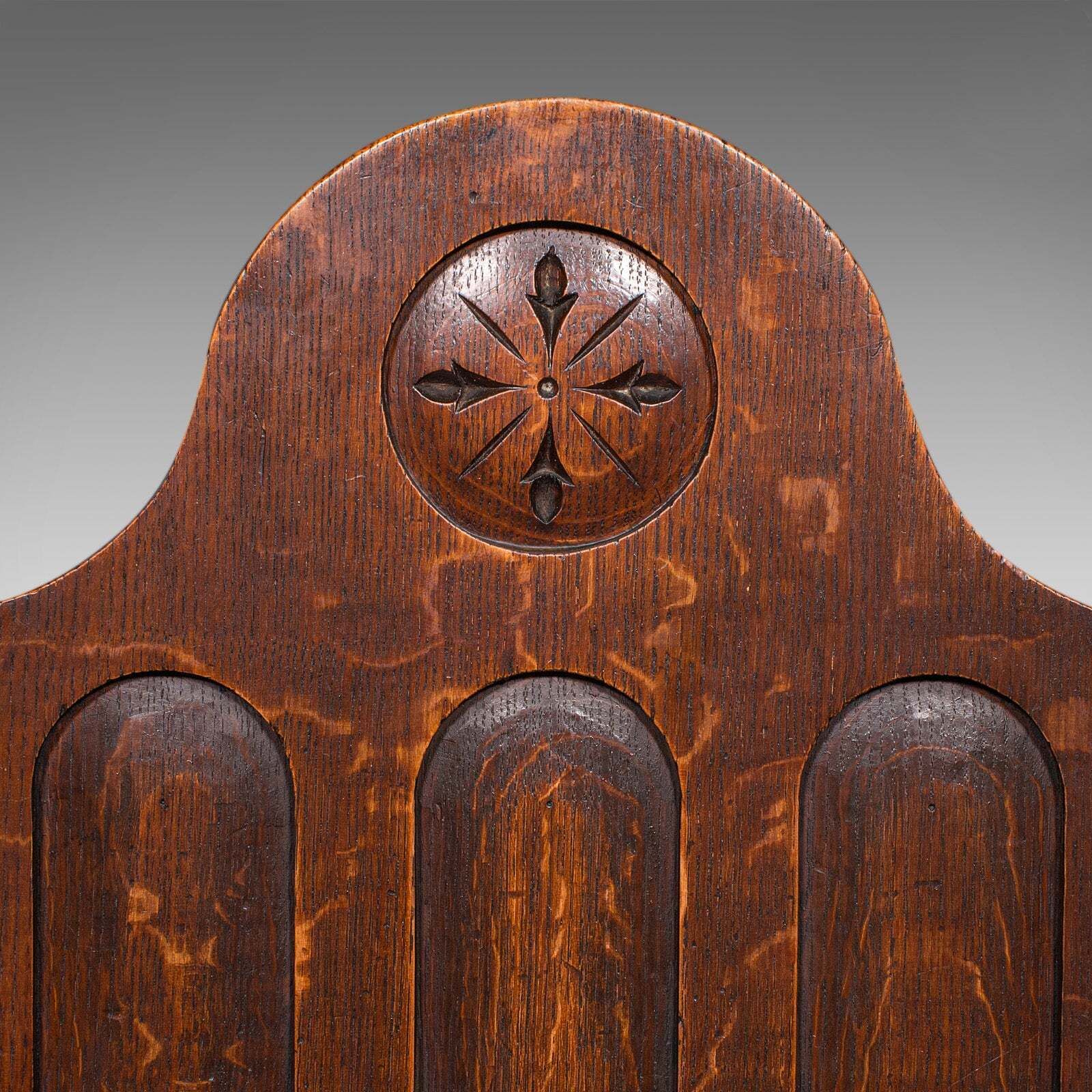 Antique Gothic Revival Hall Chair, Scottish Oak, Reception Seat, Victorian, 1870 photo vintage