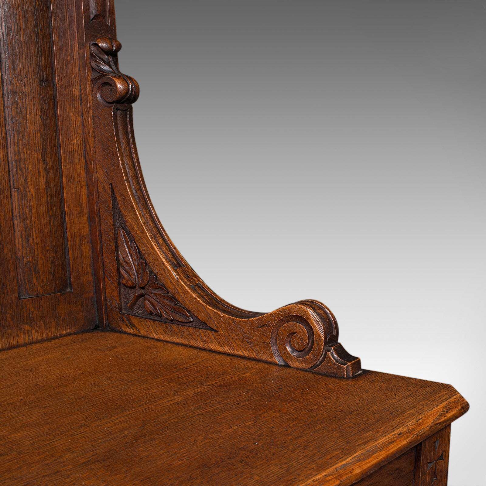 photo for sale Antique Gothic Revival Hall Chair, Scottish Oak, Reception Seat, Victorian, 1870