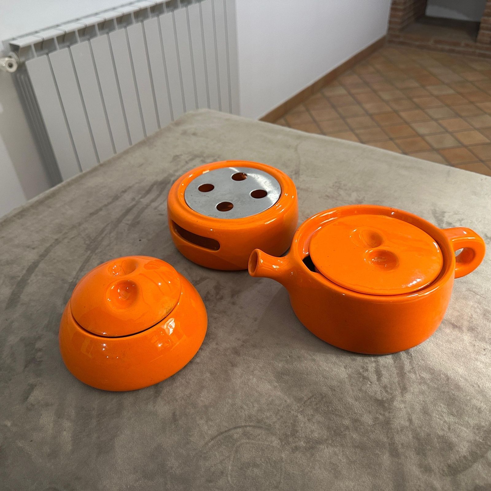 647.0 1970s Modernist Orange Ceramic Teapot By Liisi Beckmann For Gabbianelli photo