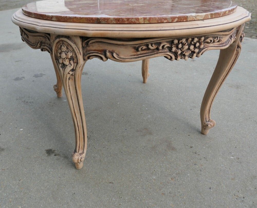 Circular French Carved Coffee Table With Marble Top photo for sale