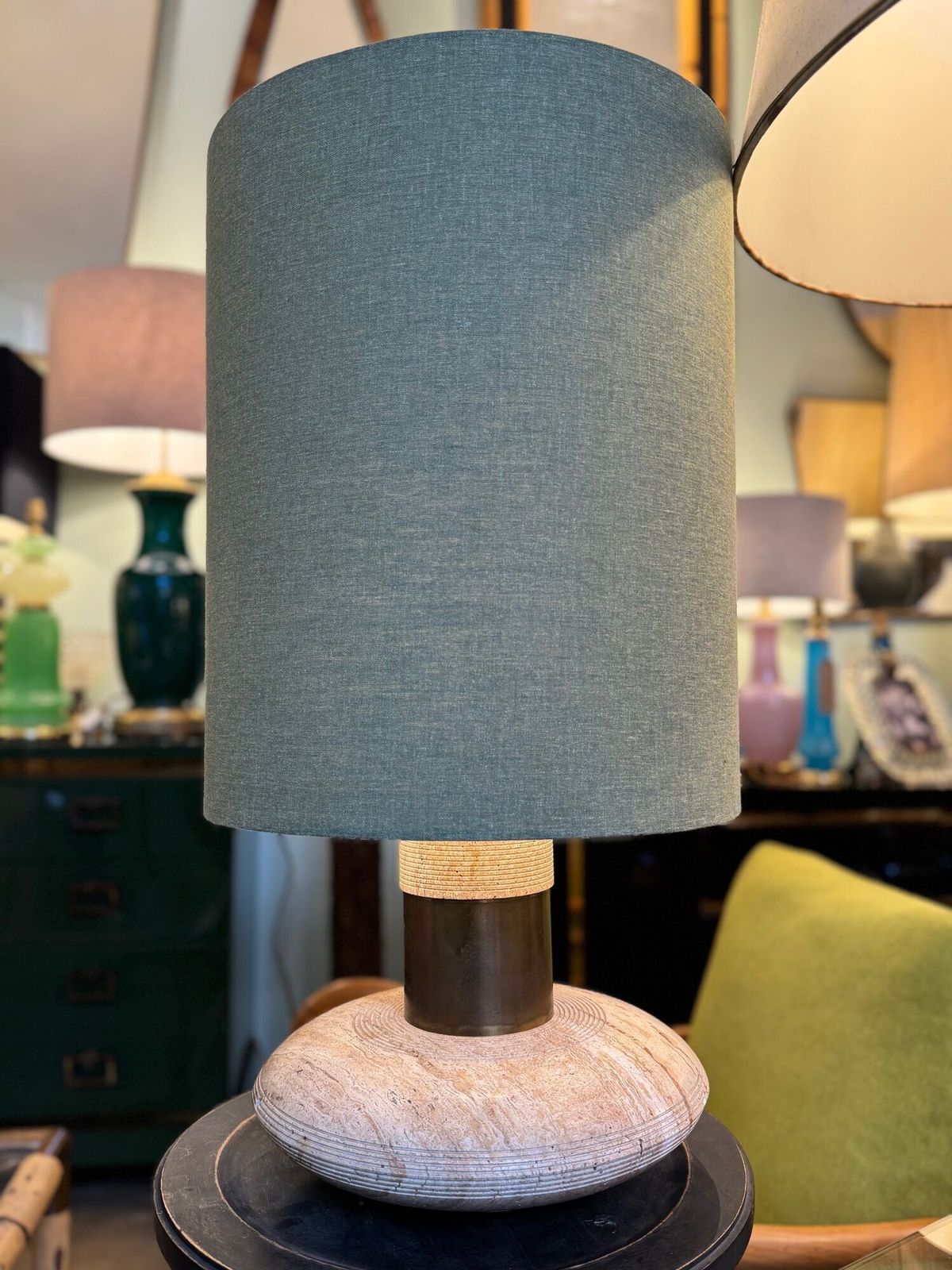 A Large 1970s Elliptical Italian Travertine And Brass Lamp By Fratelli Mannelli photo furniture