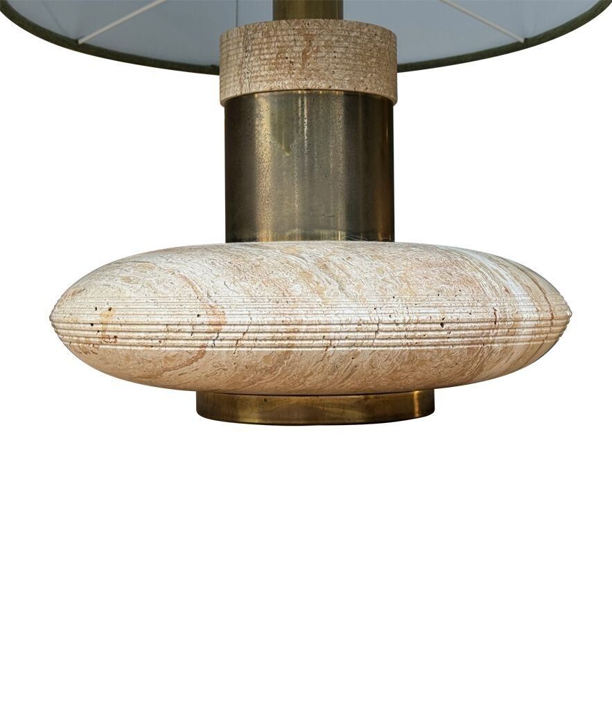 A Large 1970s Elliptical Italian Travertine And Brass Lamp By Fratelli Mannelli photo 1750.0