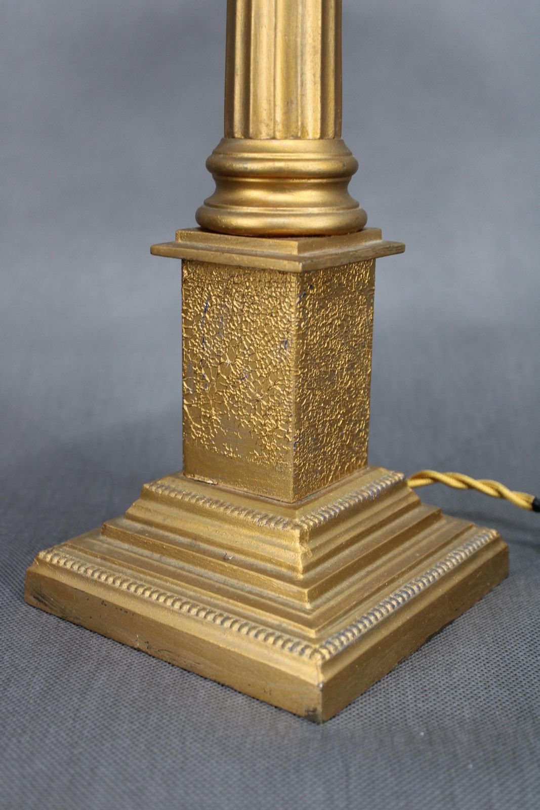 1940s Restored Brass Table Lamp With Wooden Base And Glass Shade photo 634.0