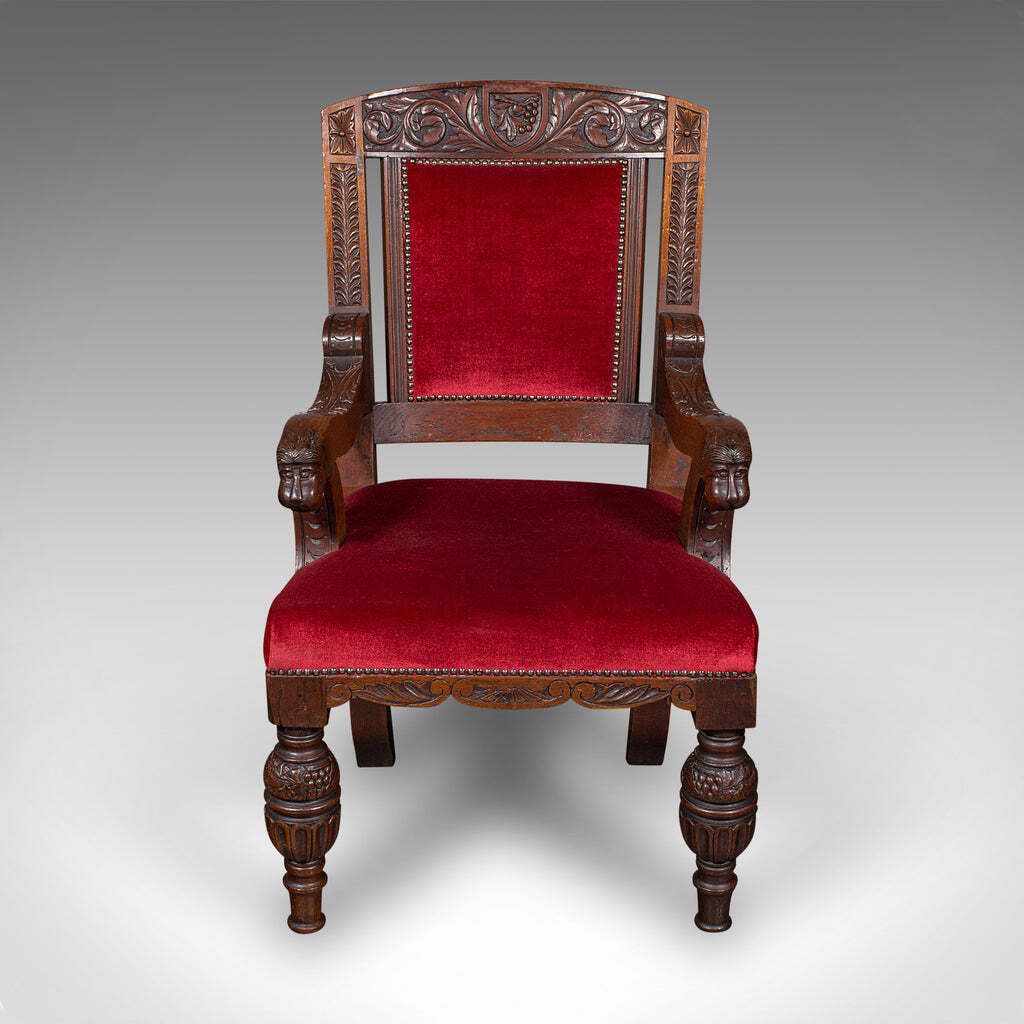 Antique Morning Room Elbow Chair, Scottish, Oak, Gothic Revival Seat, Victorian photo furniture