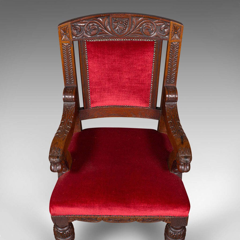 Antique Morning Room Elbow Chair, Scottish, Oak, Gothic Revival Seat, Victorian photo buy