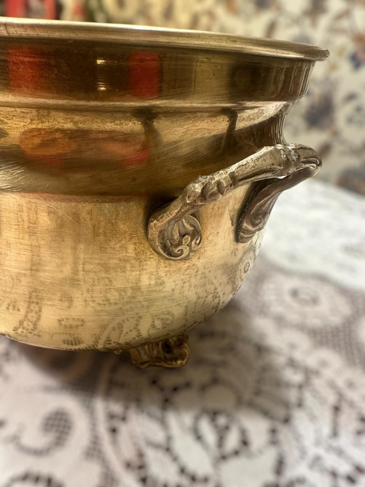 Antique Brass Pot / Brass Planter / 18th 19th Century photo vinterior