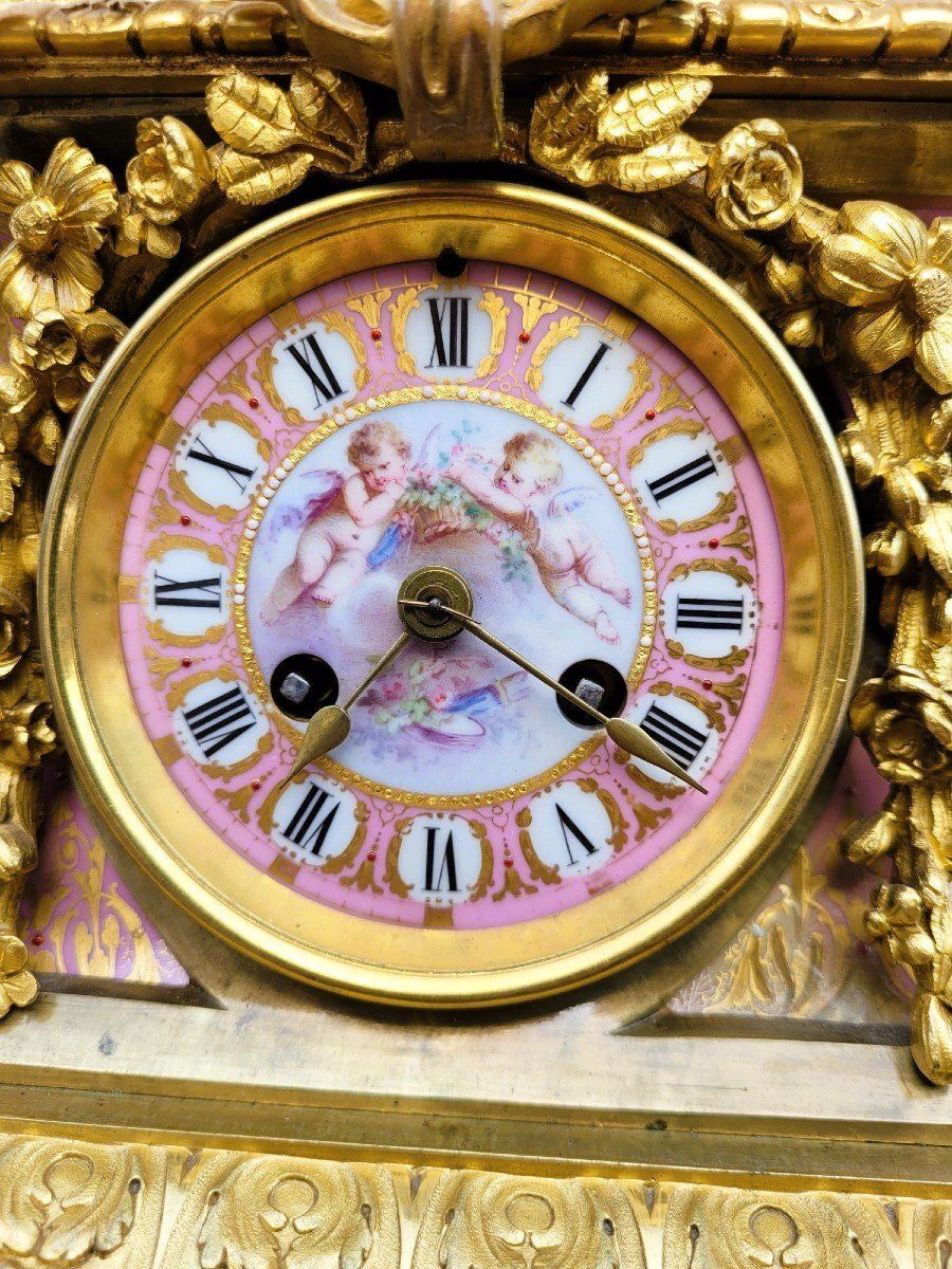 Porcelain And Gilt Bronze Clock, Napoleon III, 19th Century photo for sale