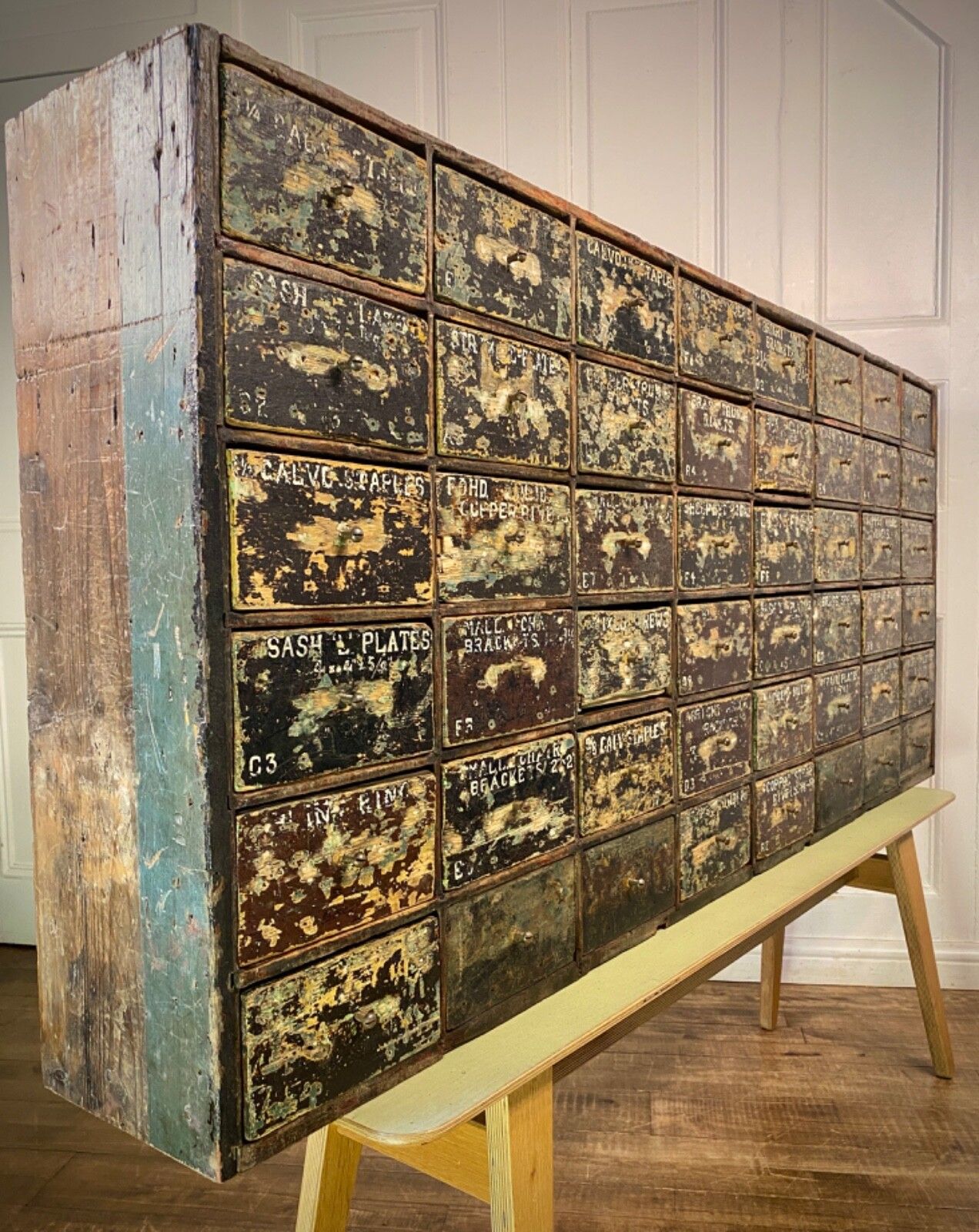 Antique English Large Bank Of 48 Ironmongers Shop Drawers. Industrial Storage. photo 750.0