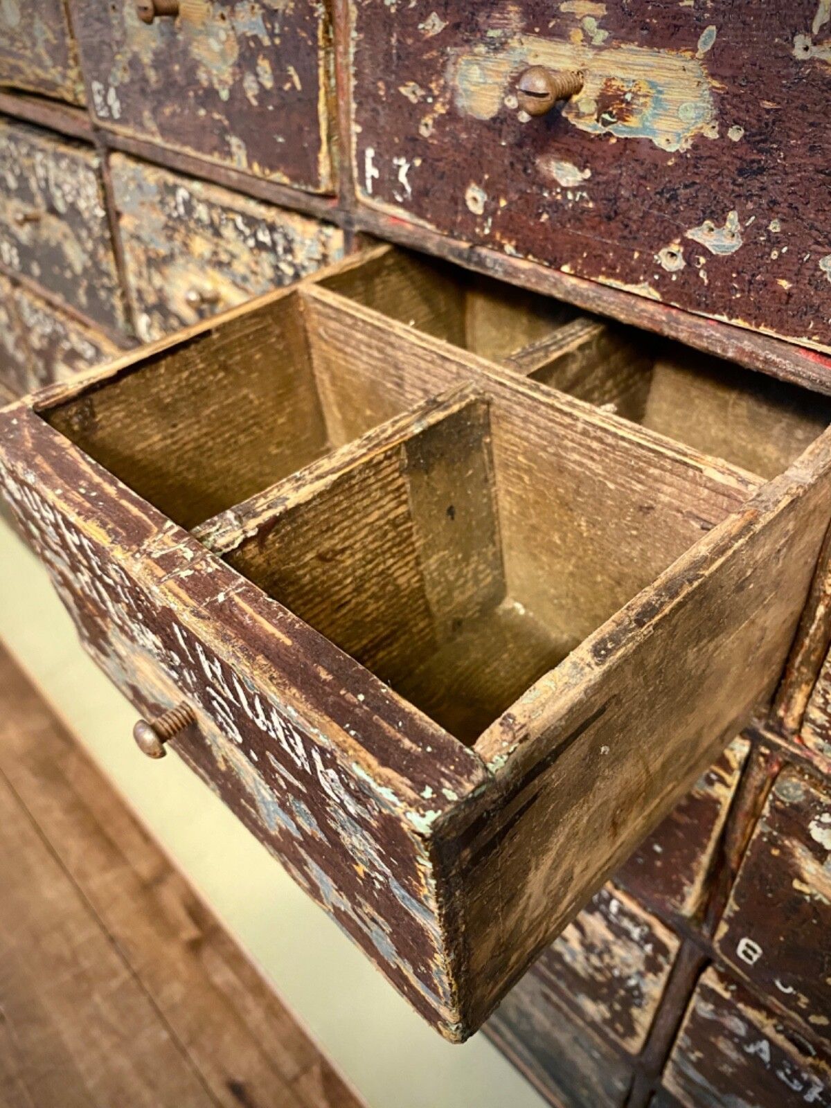 Antique English Large Bank Of 48 Ironmongers Shop Drawers. Industrial Storage. photo vintage