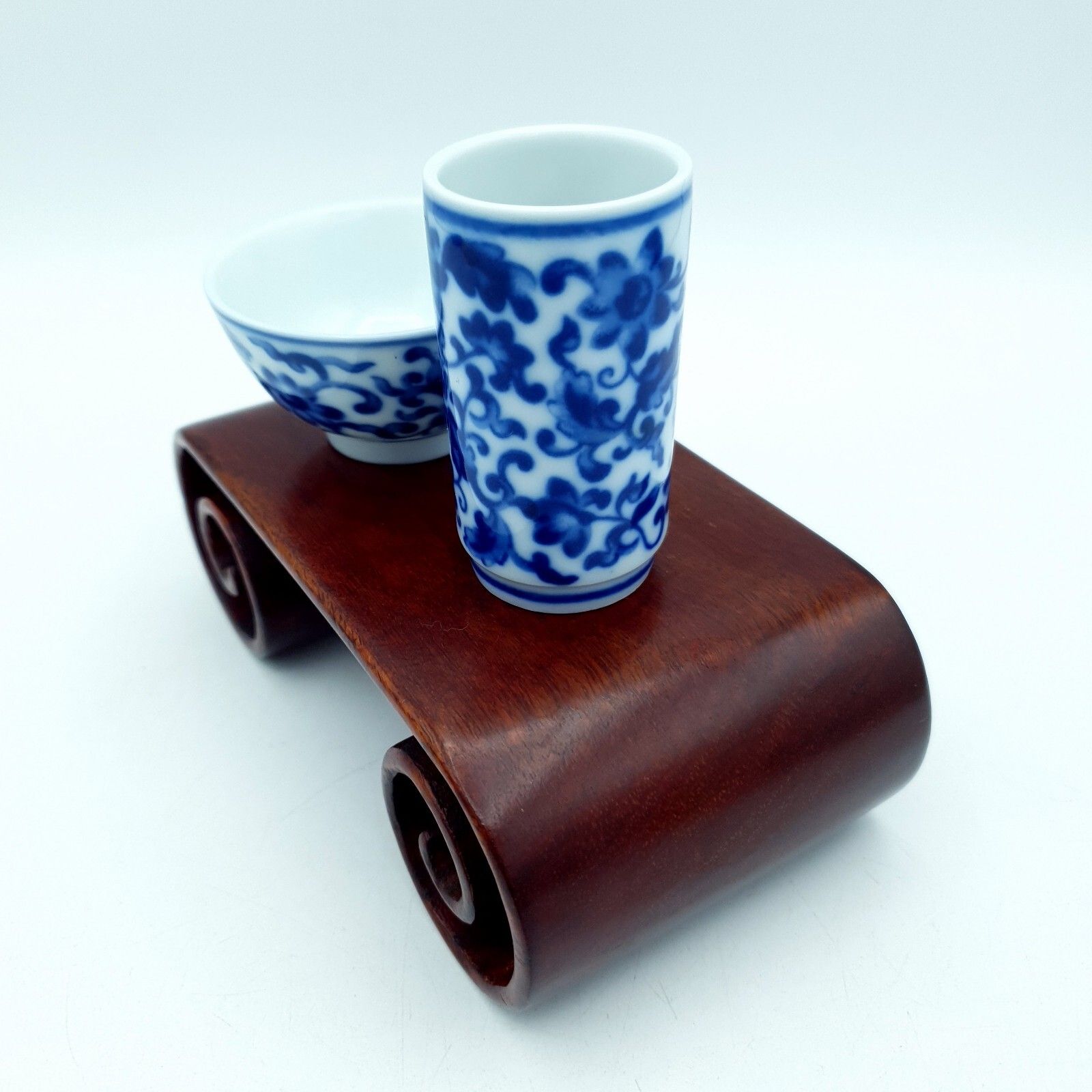 Chinese Tea Wine Tasting Set Wood Scroll Base Da Qing Guangxu Nian Zhi Repro photo 50.0