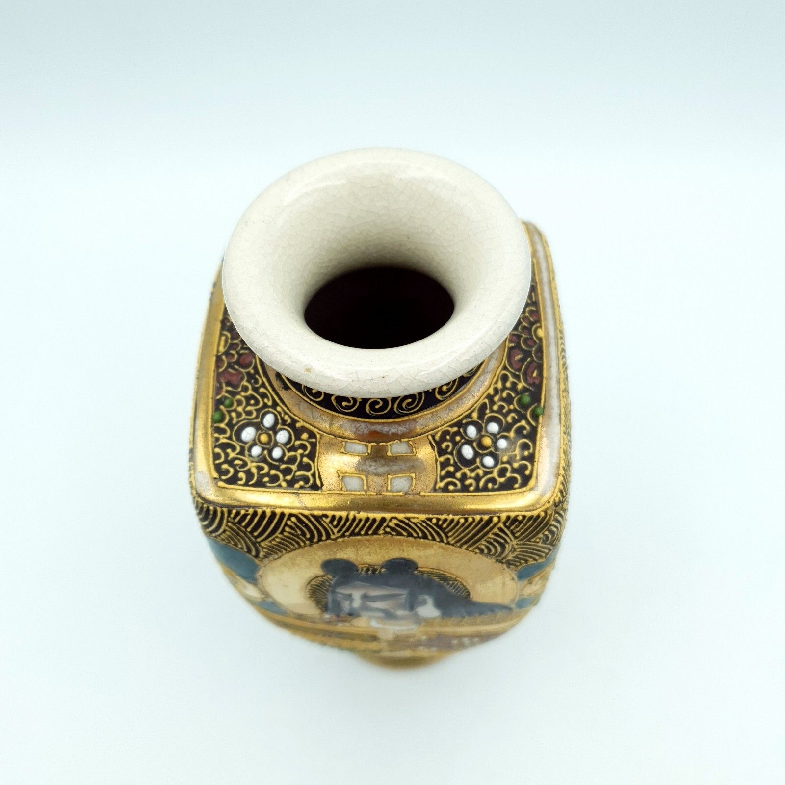 Kusube Satsuma Vase X 2 Vintage Hand Painted Enamel Pottery Vases H15cm (1 Chip) photo vinterior