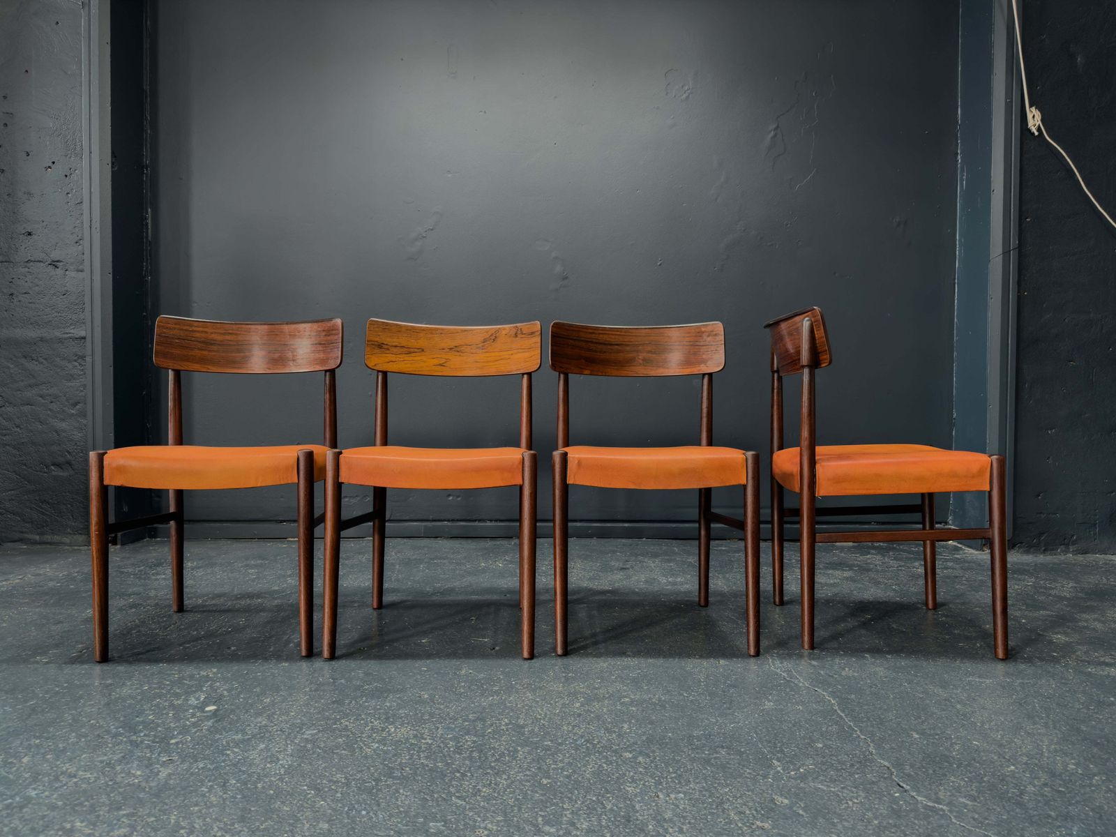 Set Of 4 Rosewood And Leather Chairs photo for sale