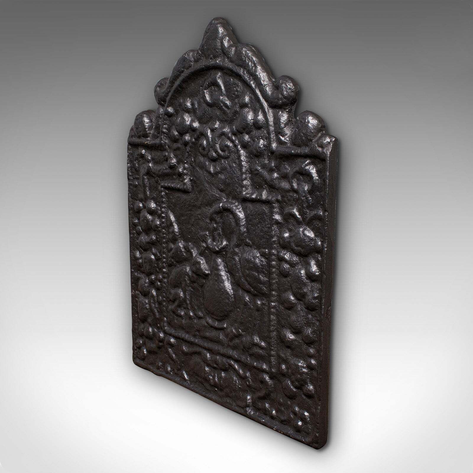 Small Antique Fire Back, English Cast Iron, Fireplace Reflector, Victorian, 1900 photo for sale