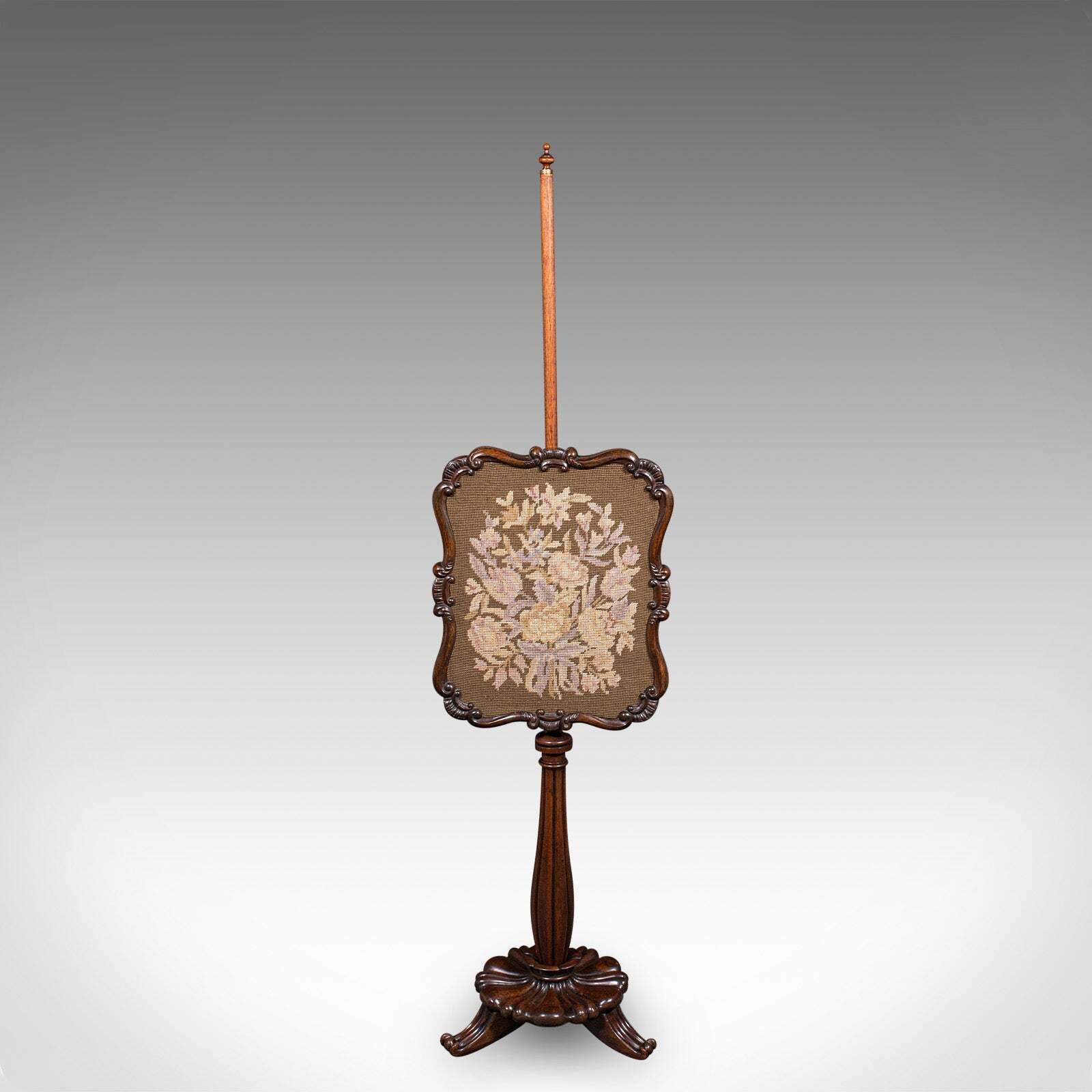 Antique Fireside Pole Screen, English, Needlepoint, Adjustable, William IV, 1835 photo for sale