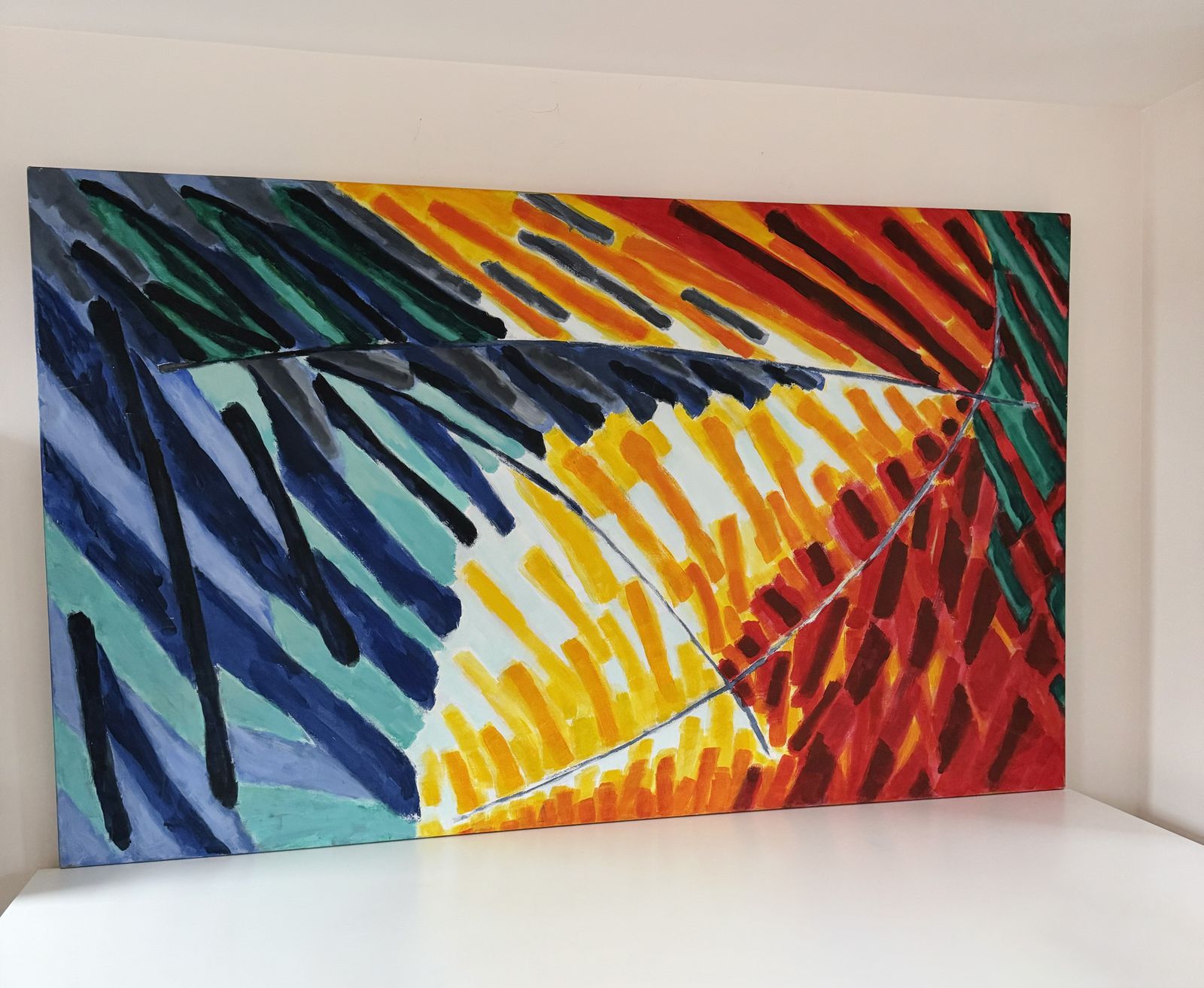 Rare Large Striking Abstract Painting "Night Trouble" By Sylvia Guirey 1983