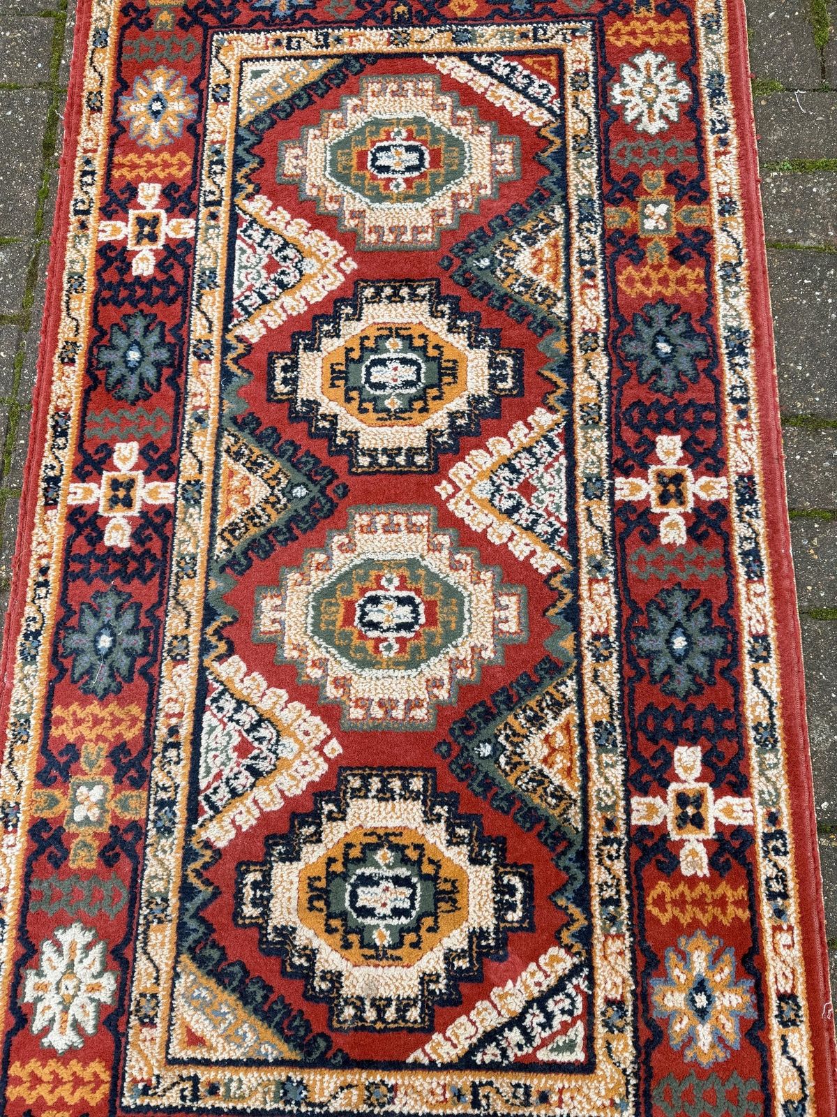 Vibrant Retro Wool Rug With Geometric Aztec Like Pattern   80cm X 150cm photo furniture