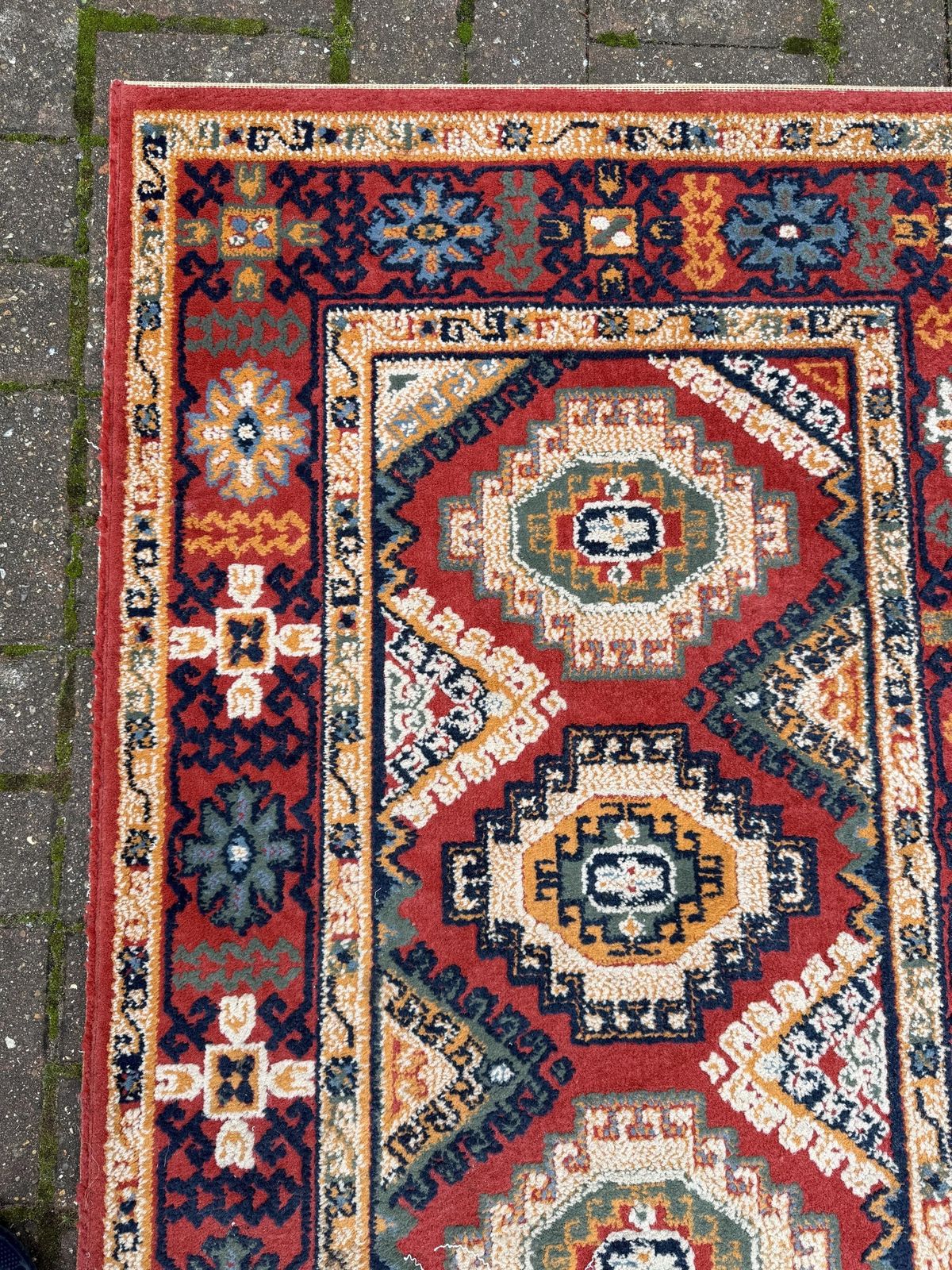 Vibrant Retro Wool Rug With Geometric Aztec Like Pattern   80cm X 150cm photo buy