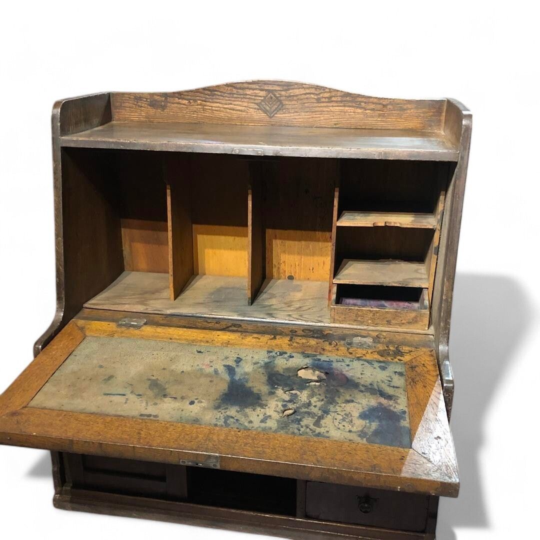photo vintage Antique Japanese Scribe's Tabletop Desk With Drawers 1920s