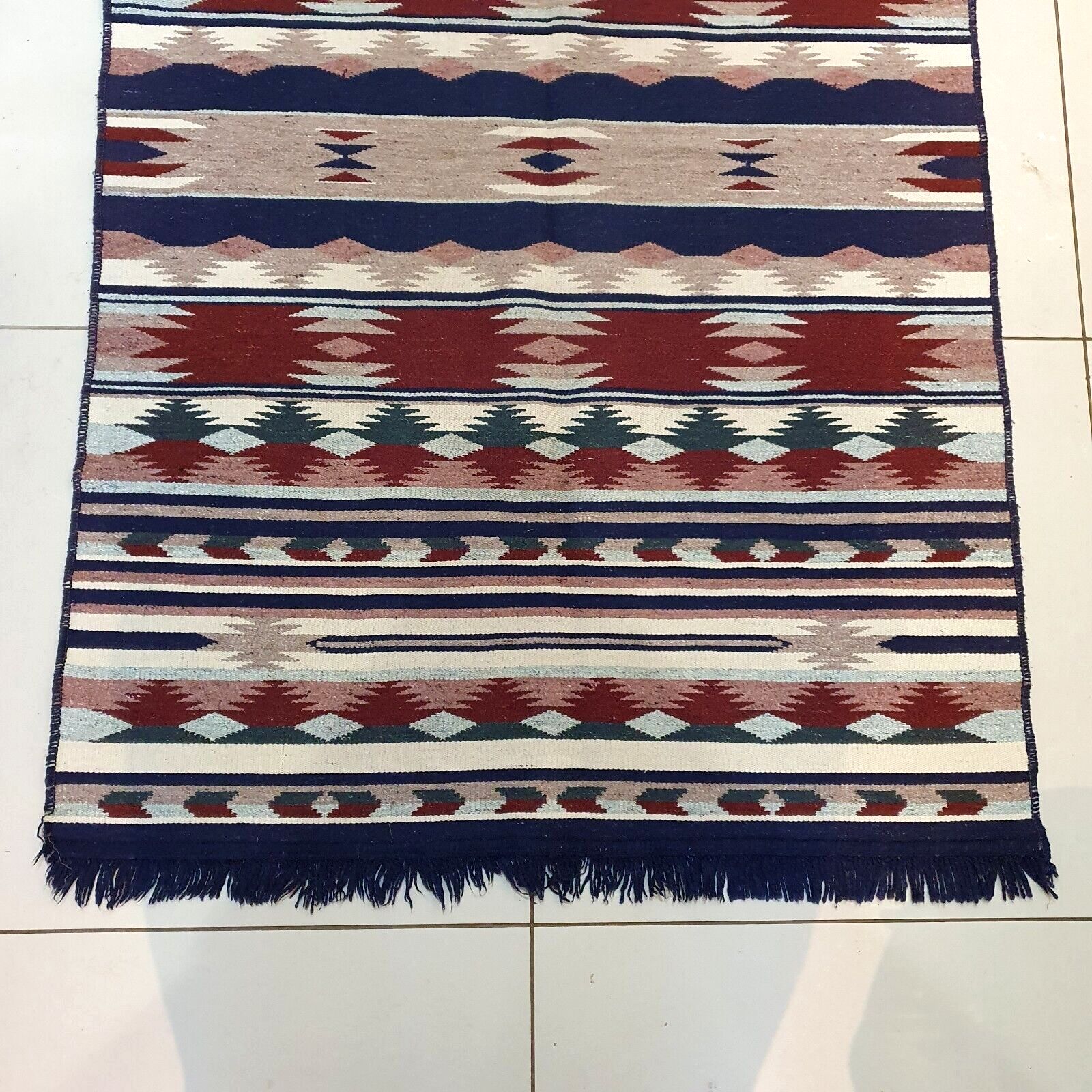 Handwoven Mexican Zapotec Wool Rug Geometric Pattern Mid Century 58" X 39" Vtg photo Textiles