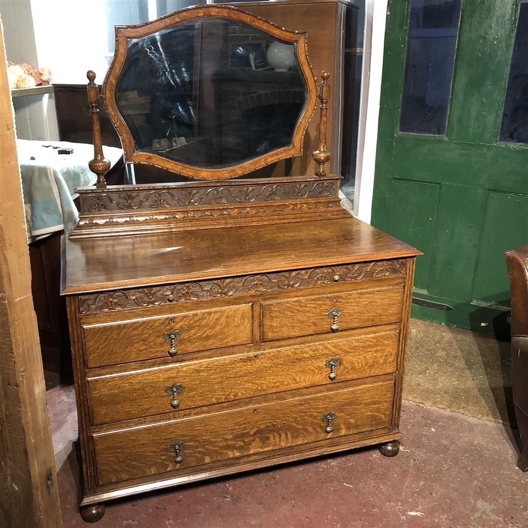 Vintage Light Oak Dressing Table Mirrored With Drawers Below 1930s photo for sale
