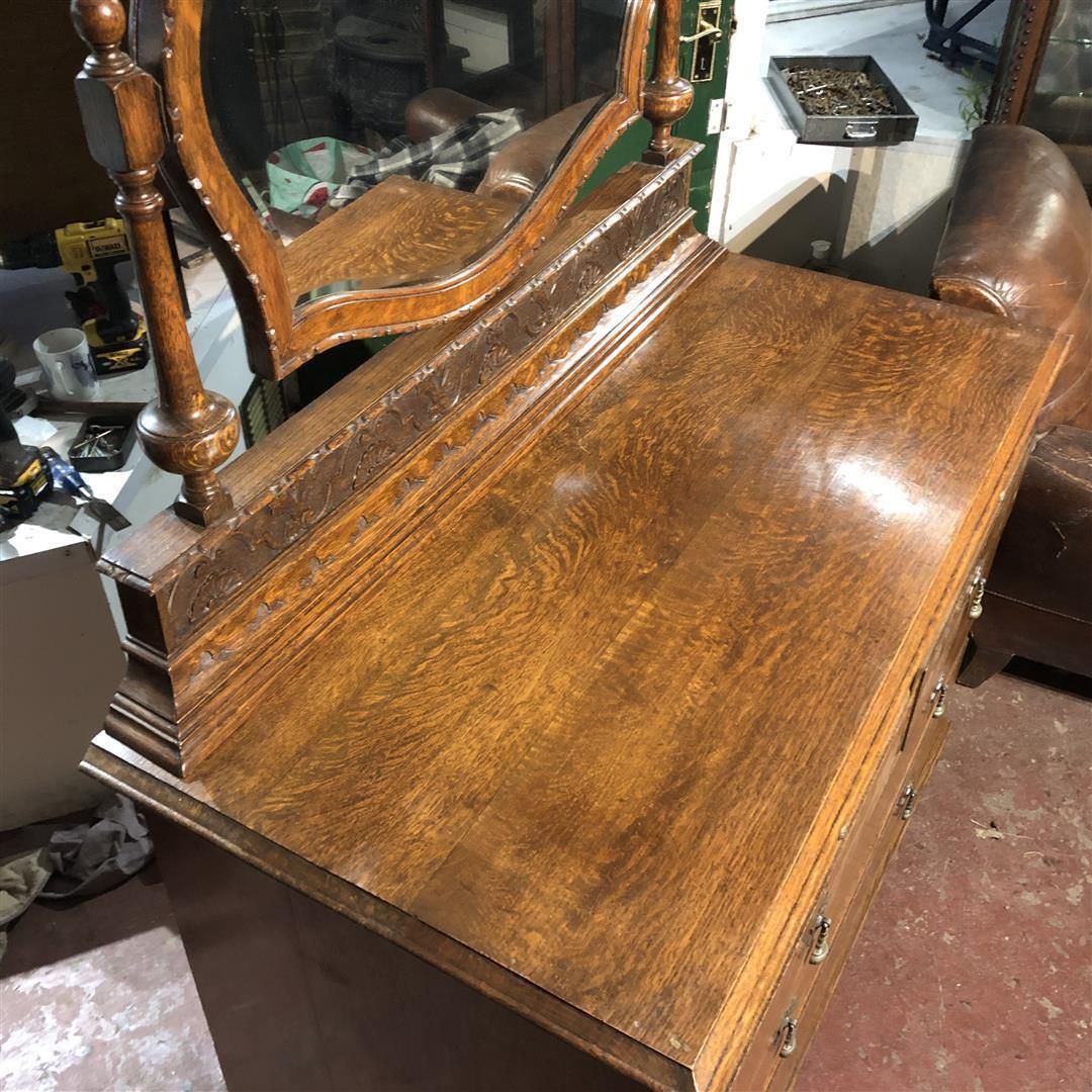 Vintage Light Oak Dressing Table Mirrored With Drawers Below 1930s photo Furniture