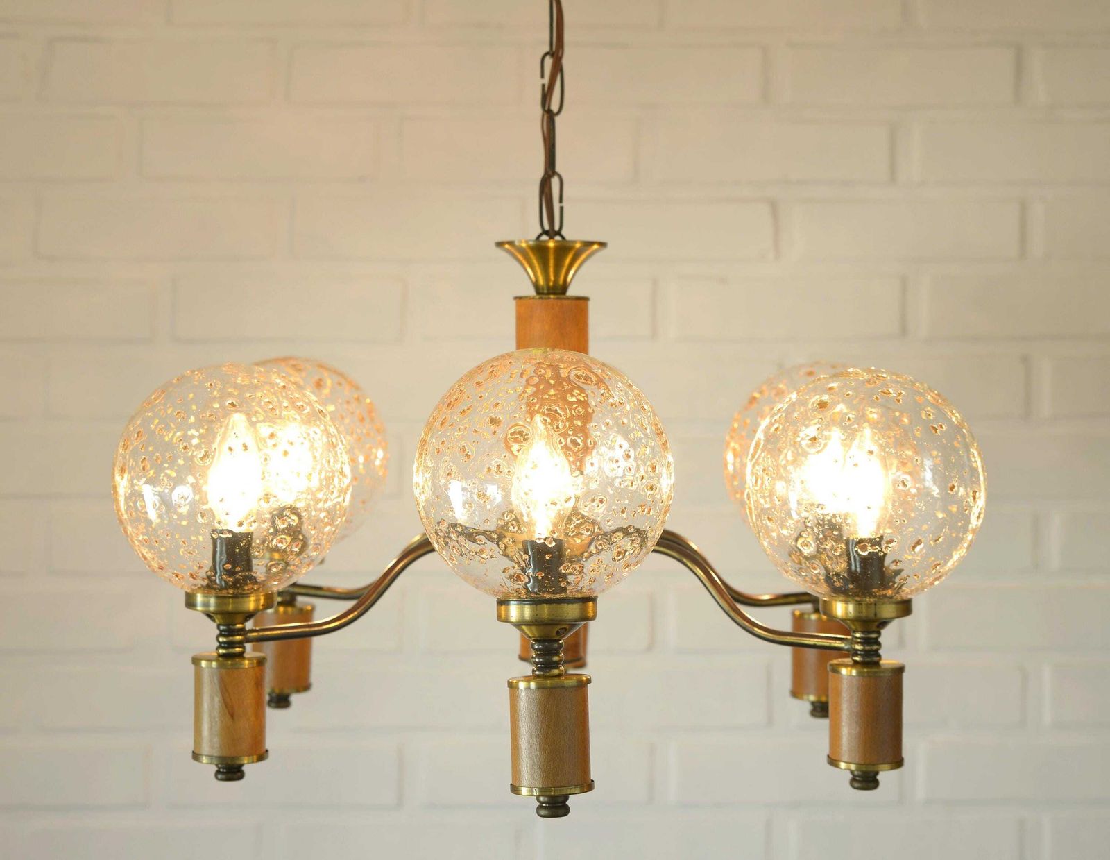 Vintage Brass Pendant Lamp / Ceiling Light / Colonial Chandelier / Yugoslavia 70's / Hanging Lamp / Rustic Lighting / Mid Century Fixture
