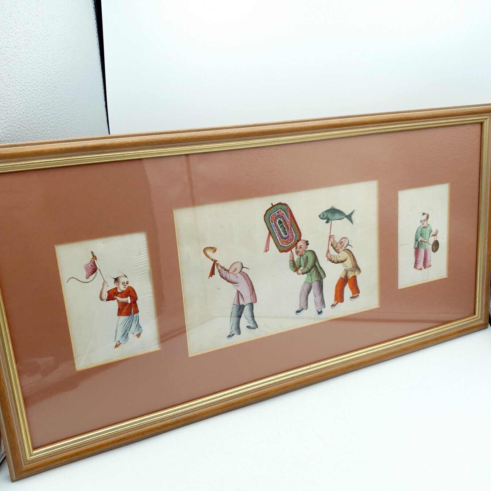 Antique Chinese Pith Paper Painting 19th Century Qing Dynasty Music Festival