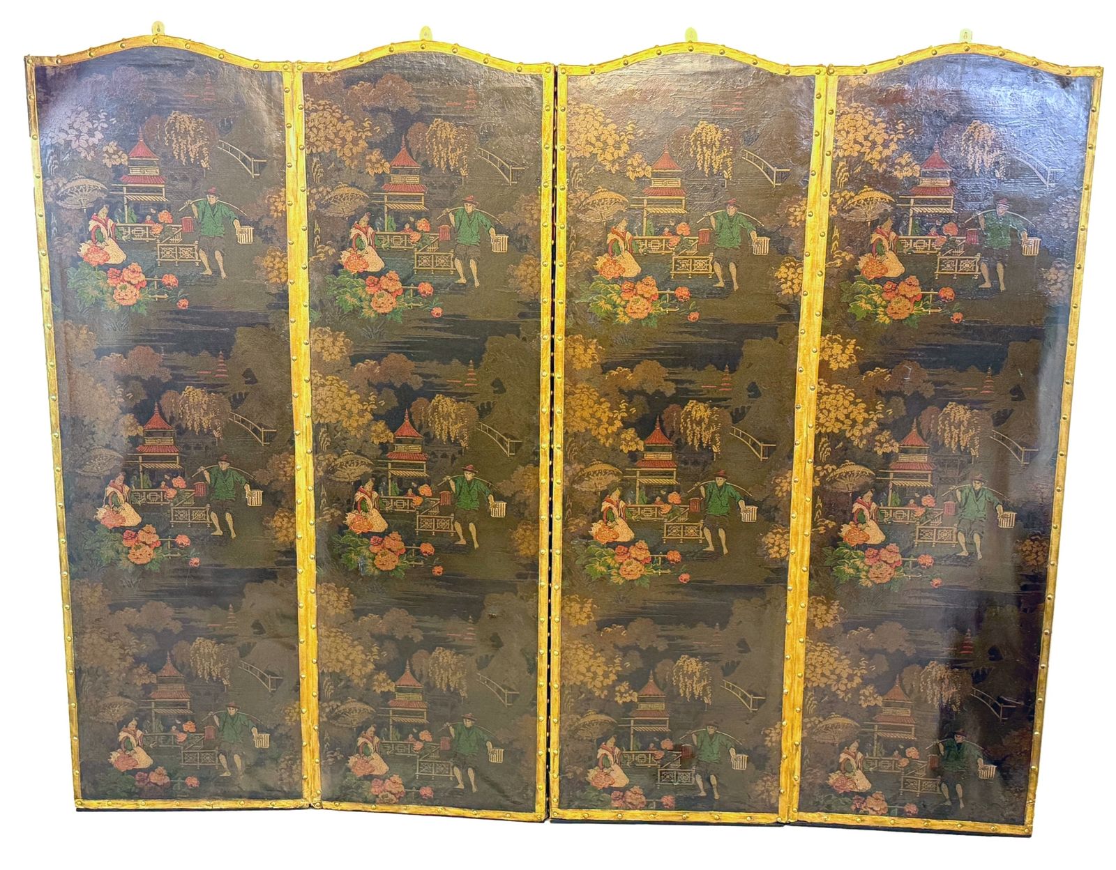 Four Fold 19th Century Chinoiserie Leather Screen (England, Circa 1890) photo furniture