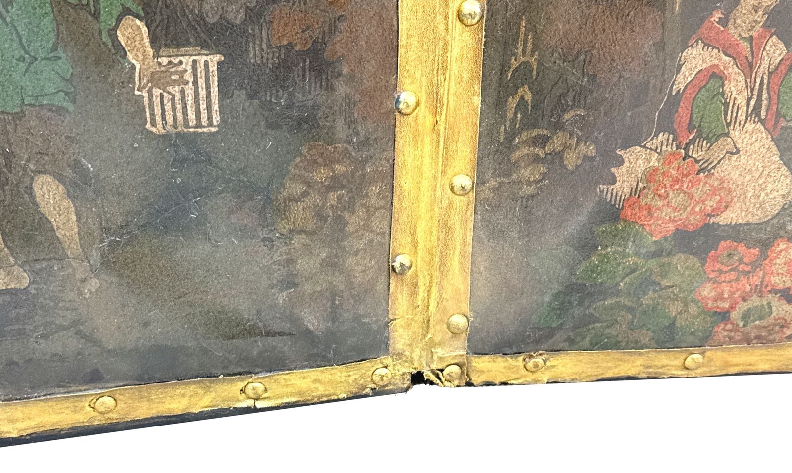 4000.0 Four Fold 19th Century Chinoiserie Leather Screen (England, Circa 1890) photo