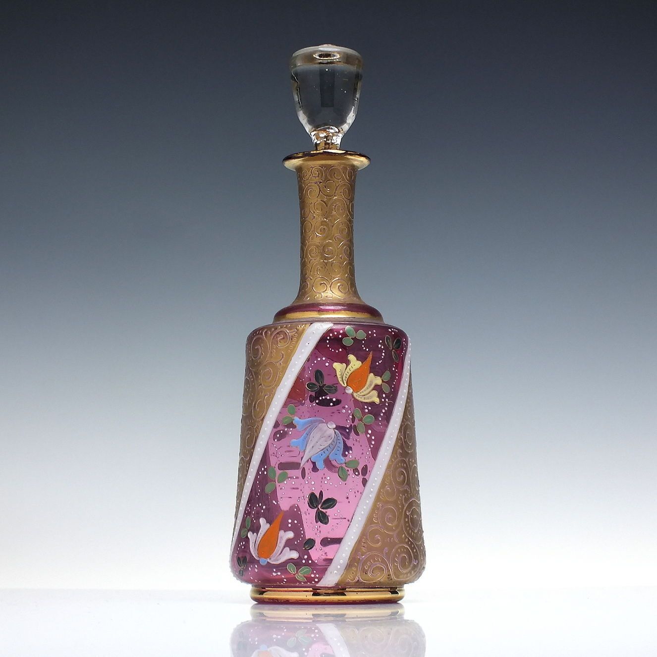 Rare Antique Bohemian Hand Enamelled Glass Liquor Bar Set C1900 photo vintage