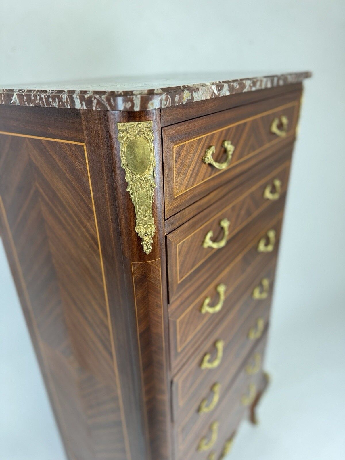 French Marble Top Tallboy Chest Of Drawers Louis XV Style photo 850.0