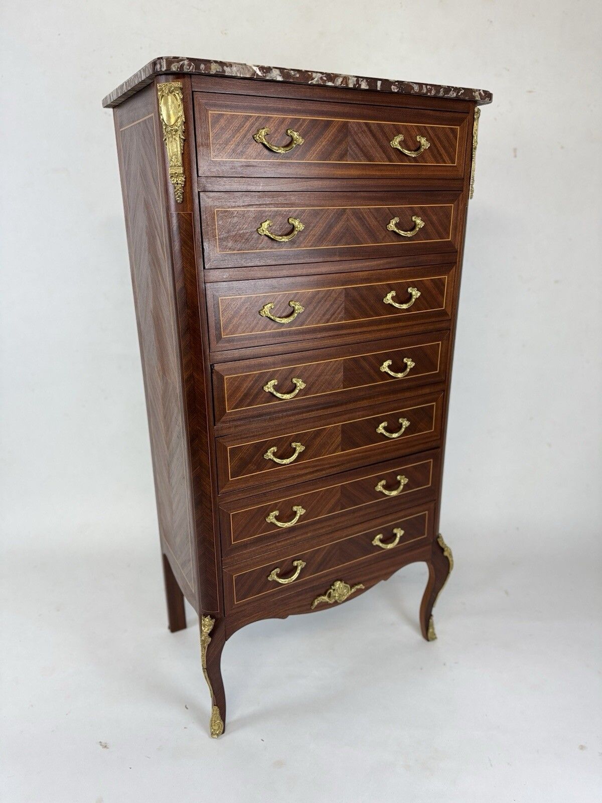 French Marble Top Tallboy Chest Of Drawers Louis XV Style photo vinterior
