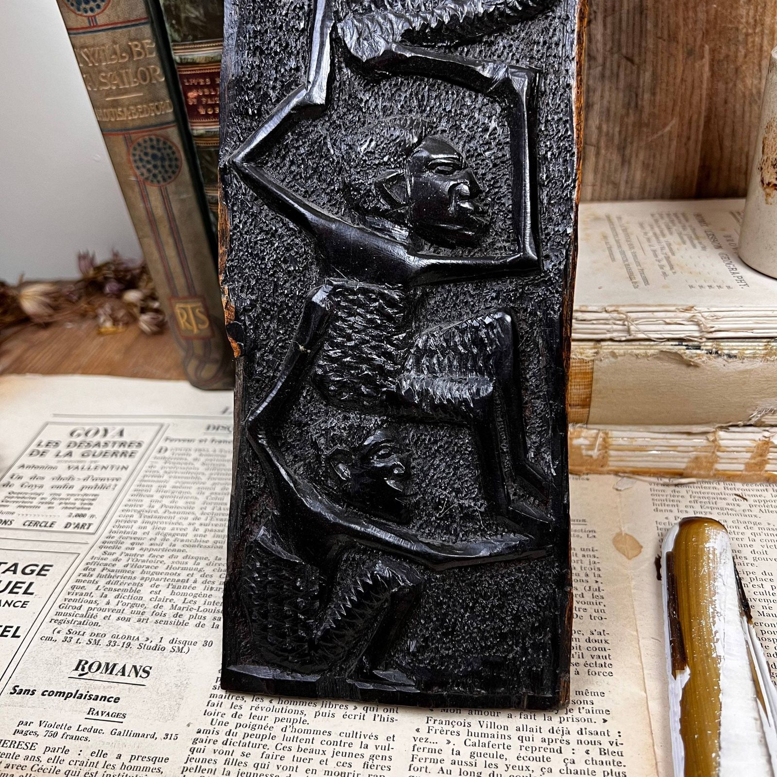 Vintage Ebony Hand Carved African Folk Art Makonde Tree Of Life Family Plaque photo vintage