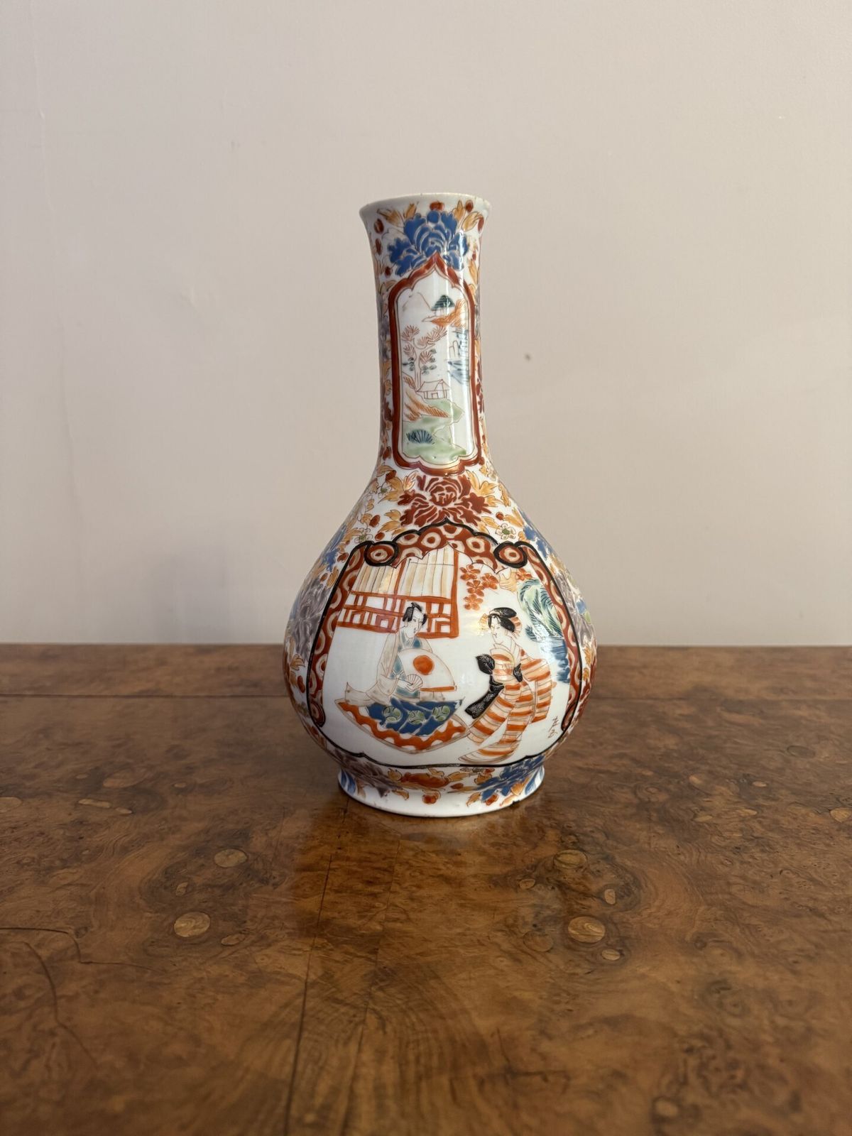 Fine Quality Pair Of Antique Japanese Imari Bottle Shaped Vases photo vintage